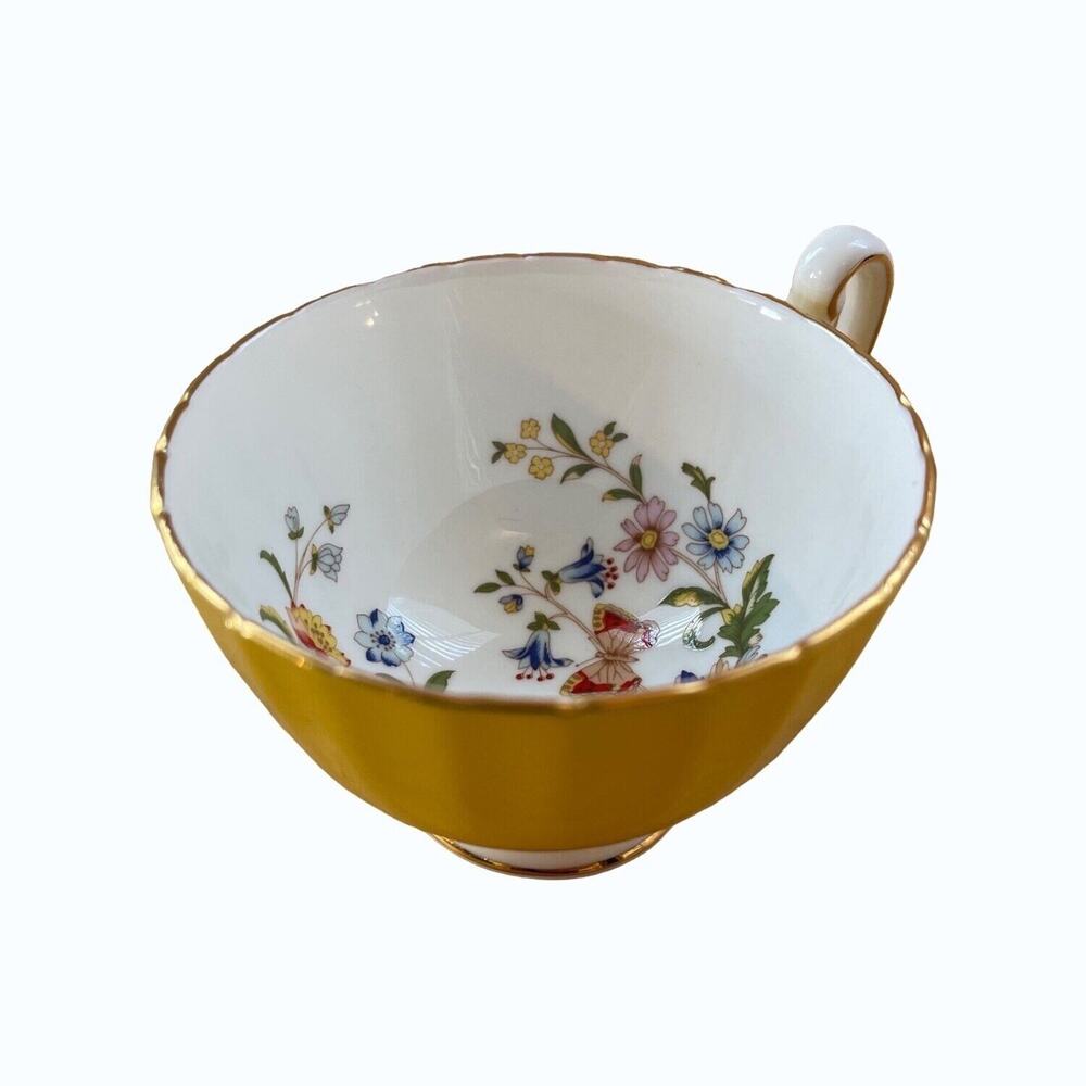 Aynsley Cottage Garden Yellow White Bone China Ribbed Gold‎ Gilt Replacement Cup